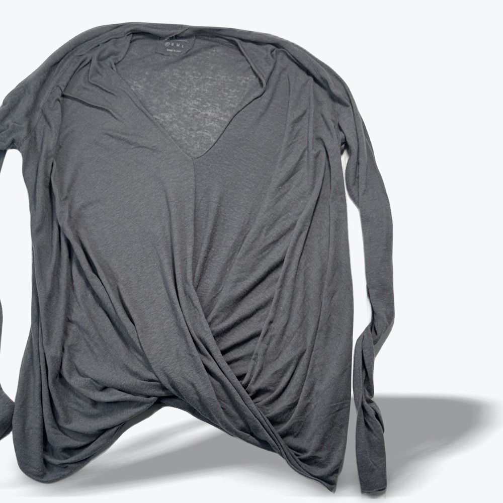Brochu Walker N veck Long Sleeve Top Gray Draped Crossover USA Womens PXS